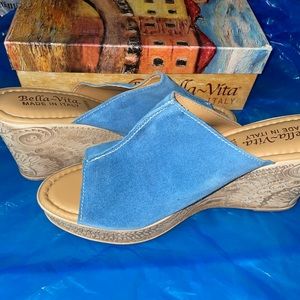 Italian Blue Suede Wedged Sandals
